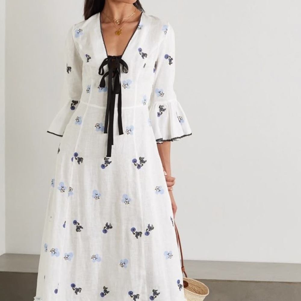 Lug Von Siga Diana hydrangea embroidered cotton-poplin maxi dress